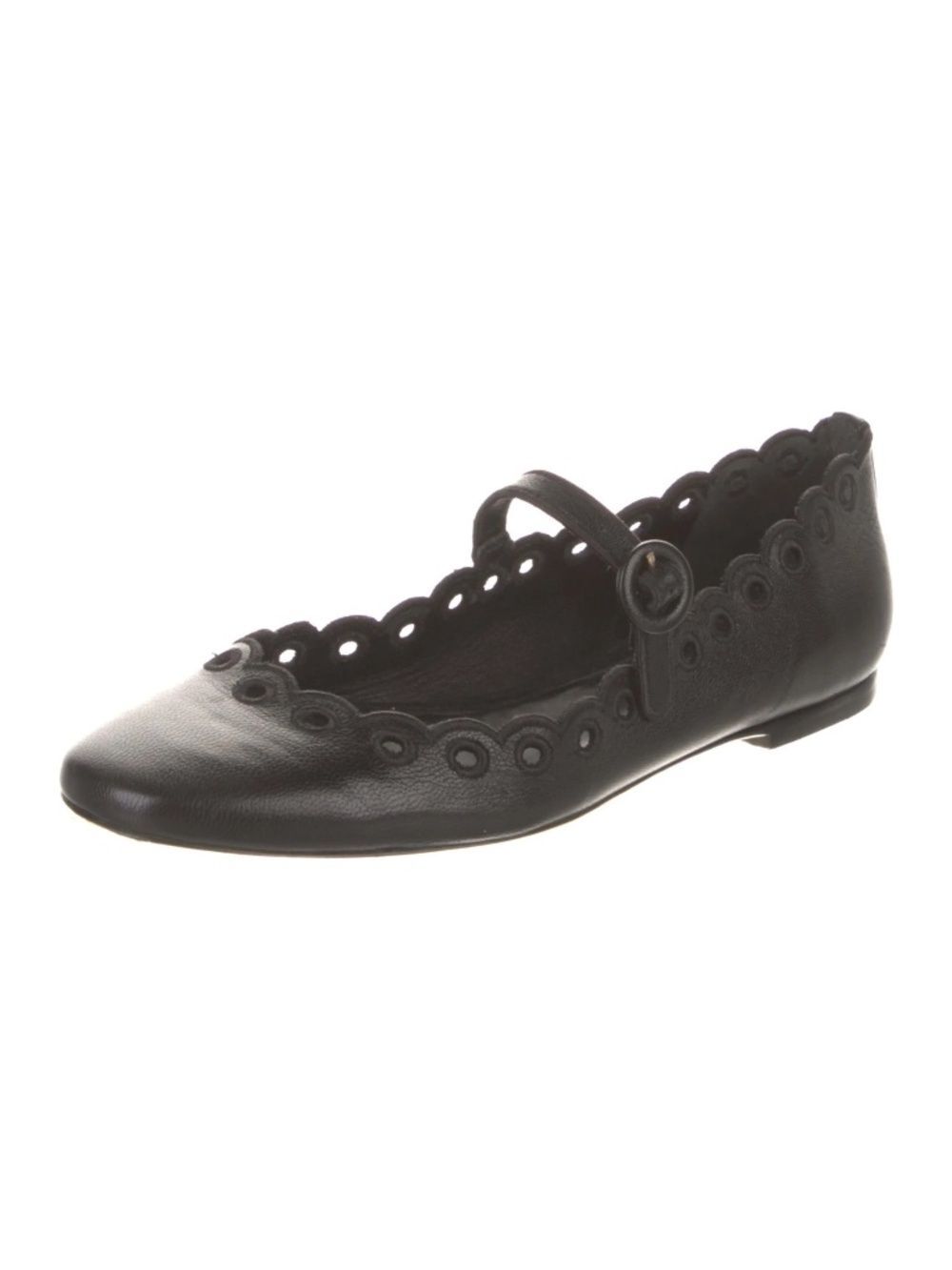 Larroude | Leather Scalloped Accent Mary Jane Flats - Picture 2 of 6